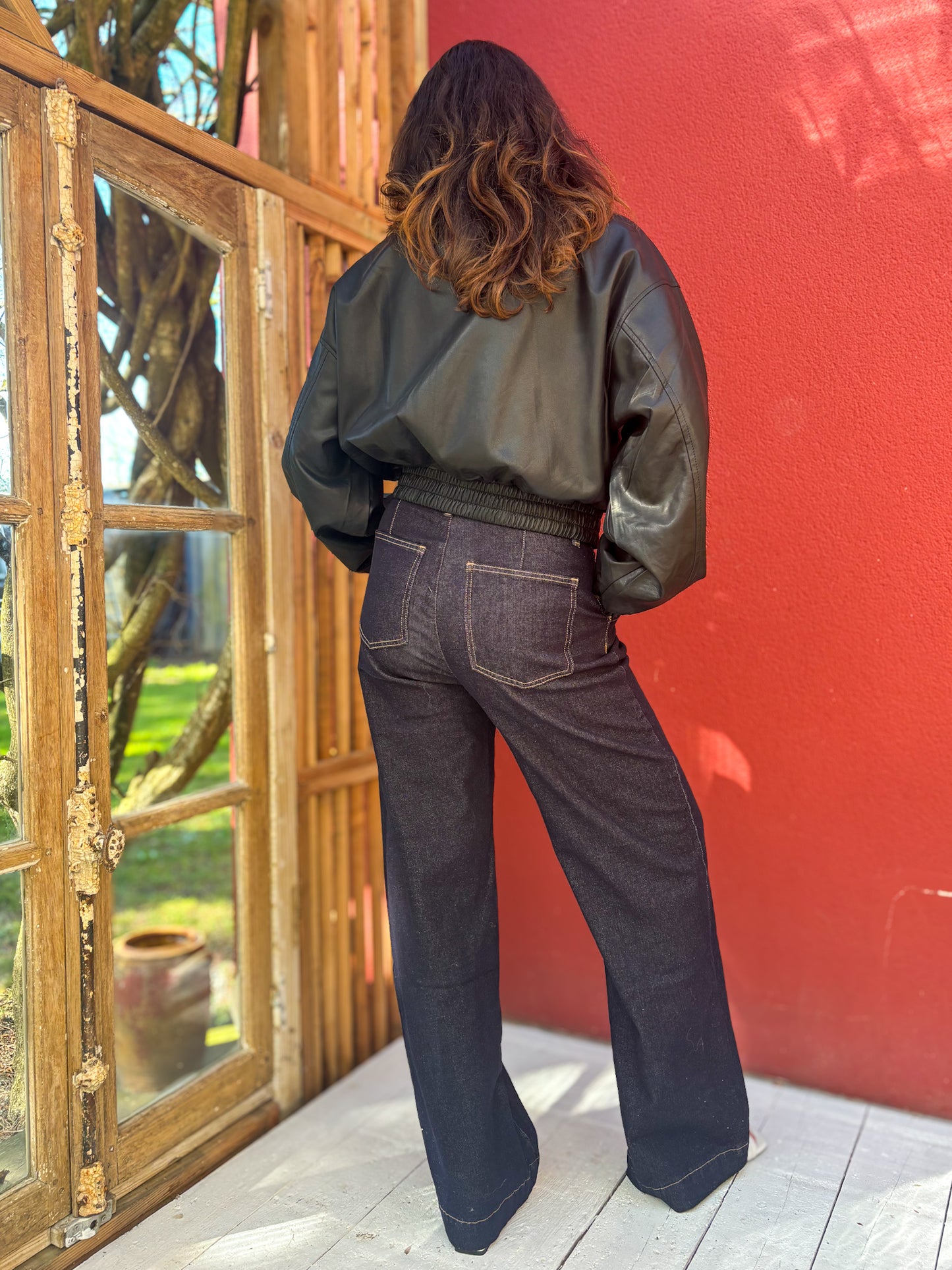 Veste courte similicuir col montant