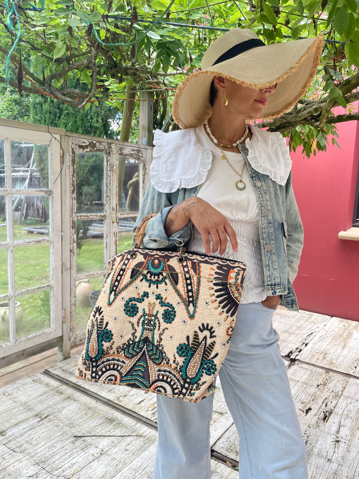 Veste en jean col Claudine
