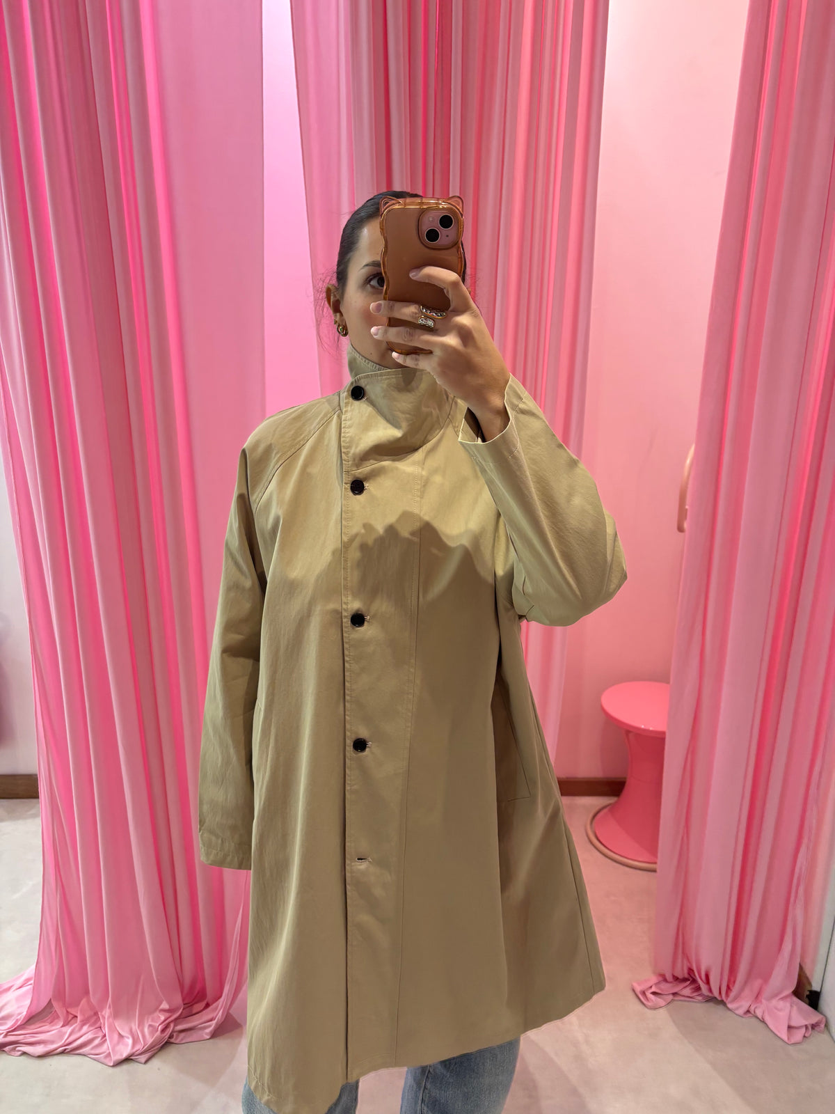 Trench long col montant
