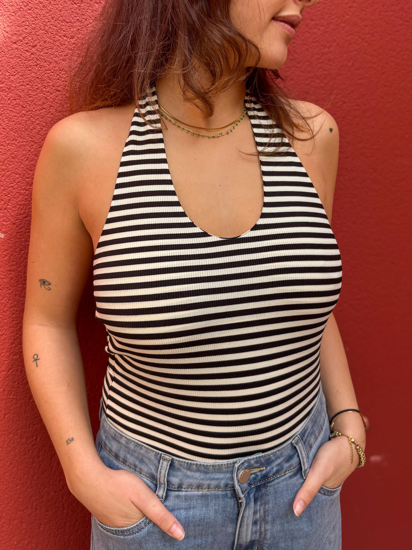 Body à rayures dos nu