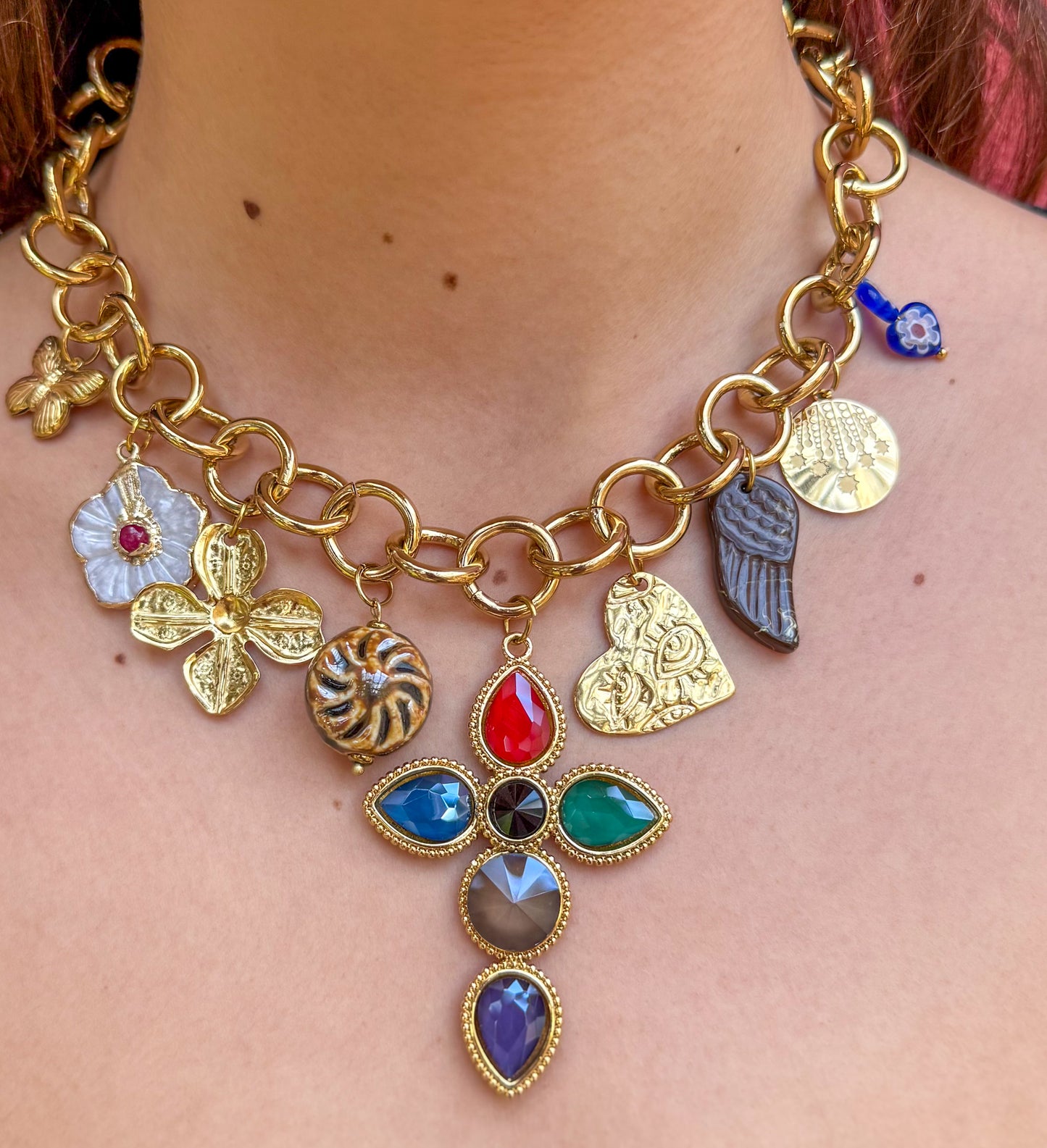 Collier breloques Croix