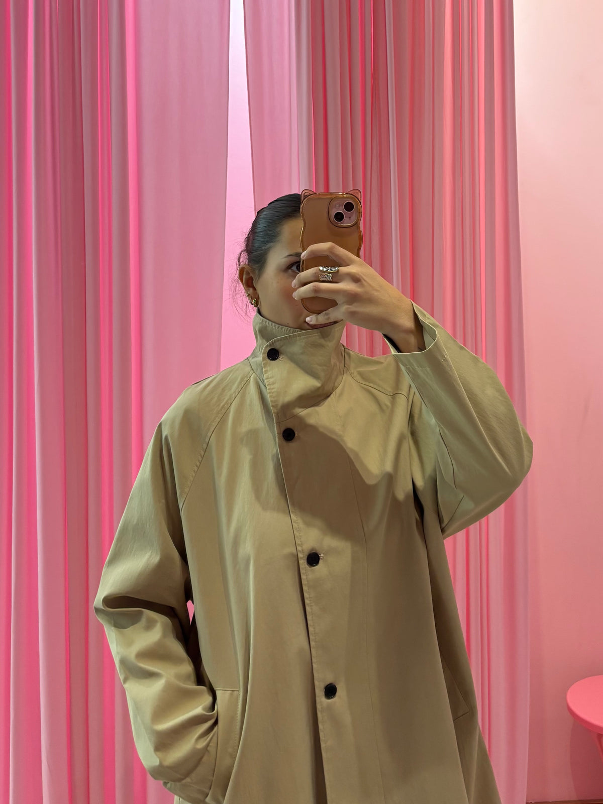 Trench long col montant