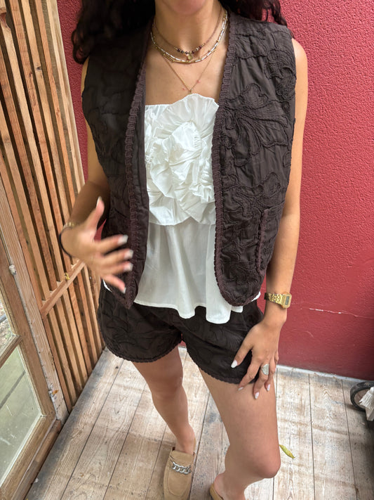 Ensemble short gilet marron