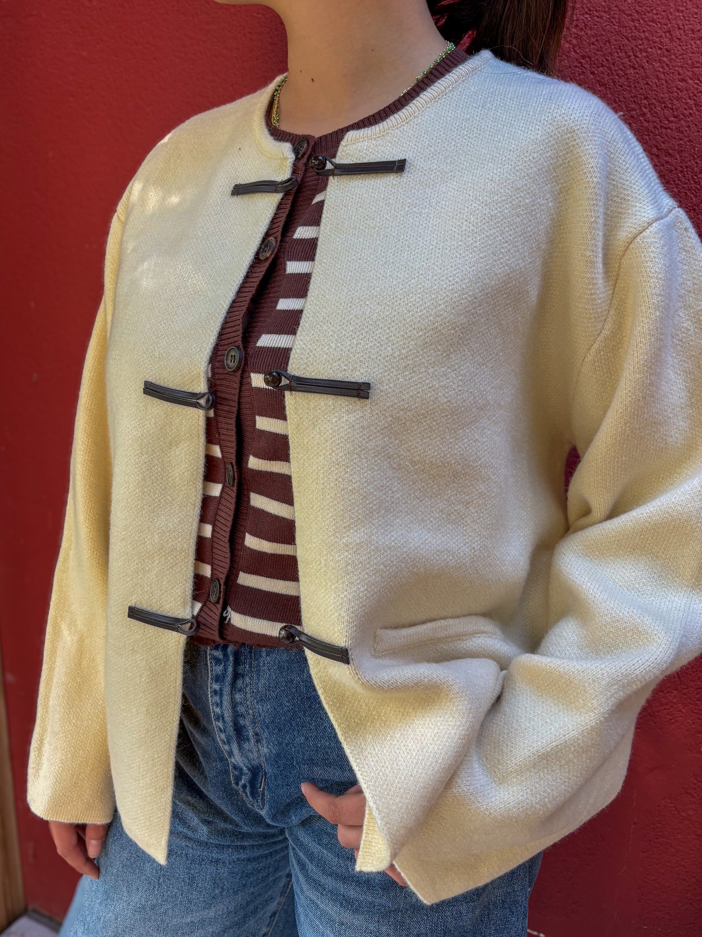Cardigan veste esprit mandarin écru