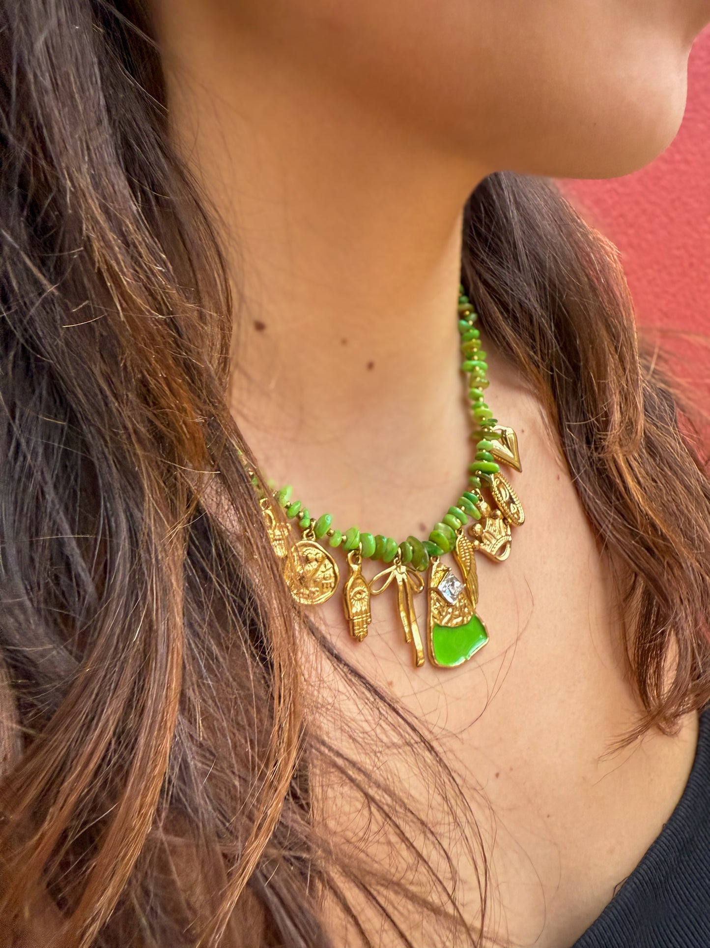 Collier breloques vert