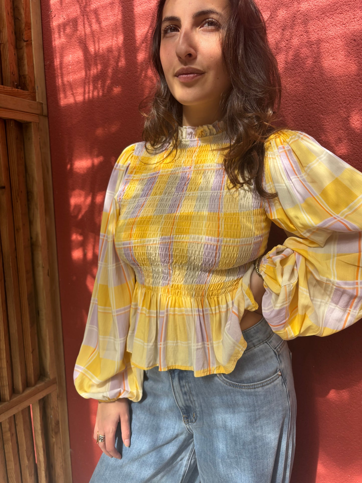 Blouse smocké à carreaux