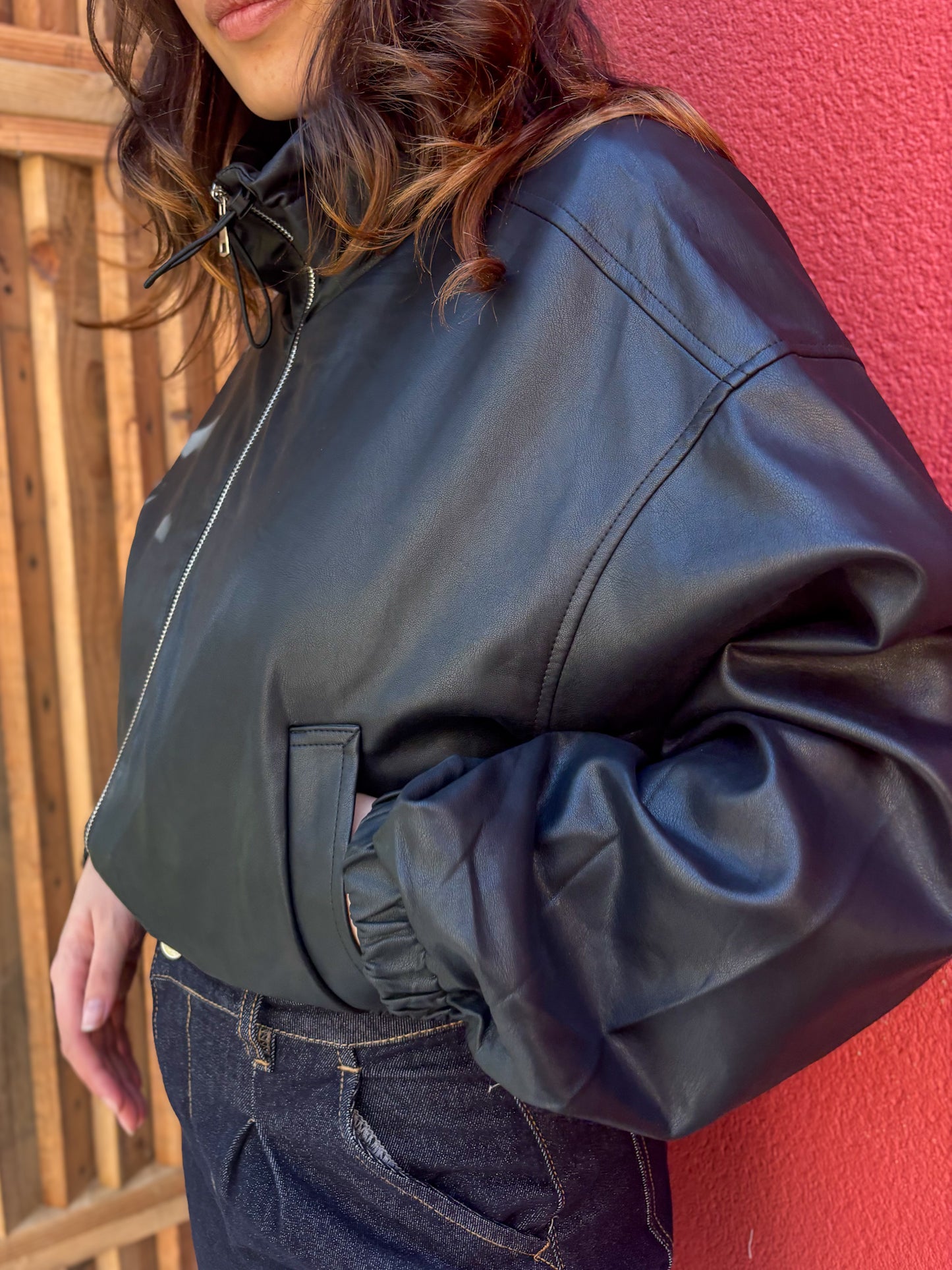 Veste courte similicuir col montant