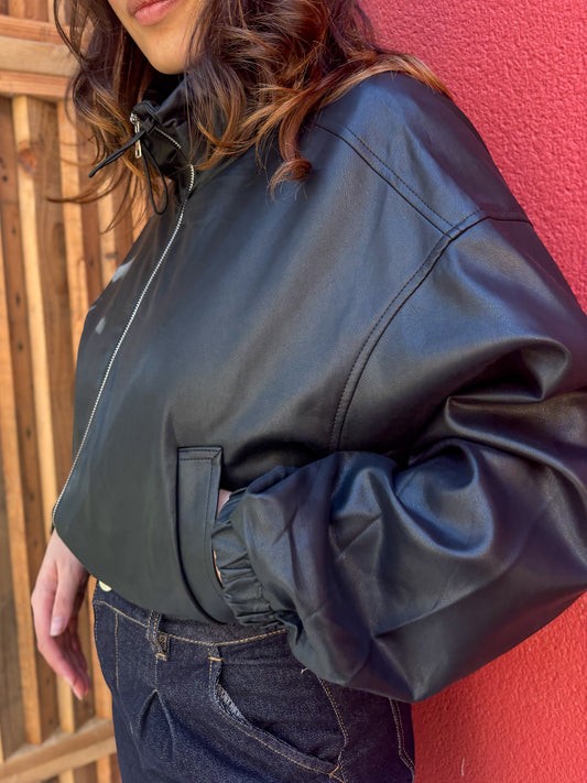 Veste courte similicuir col montant