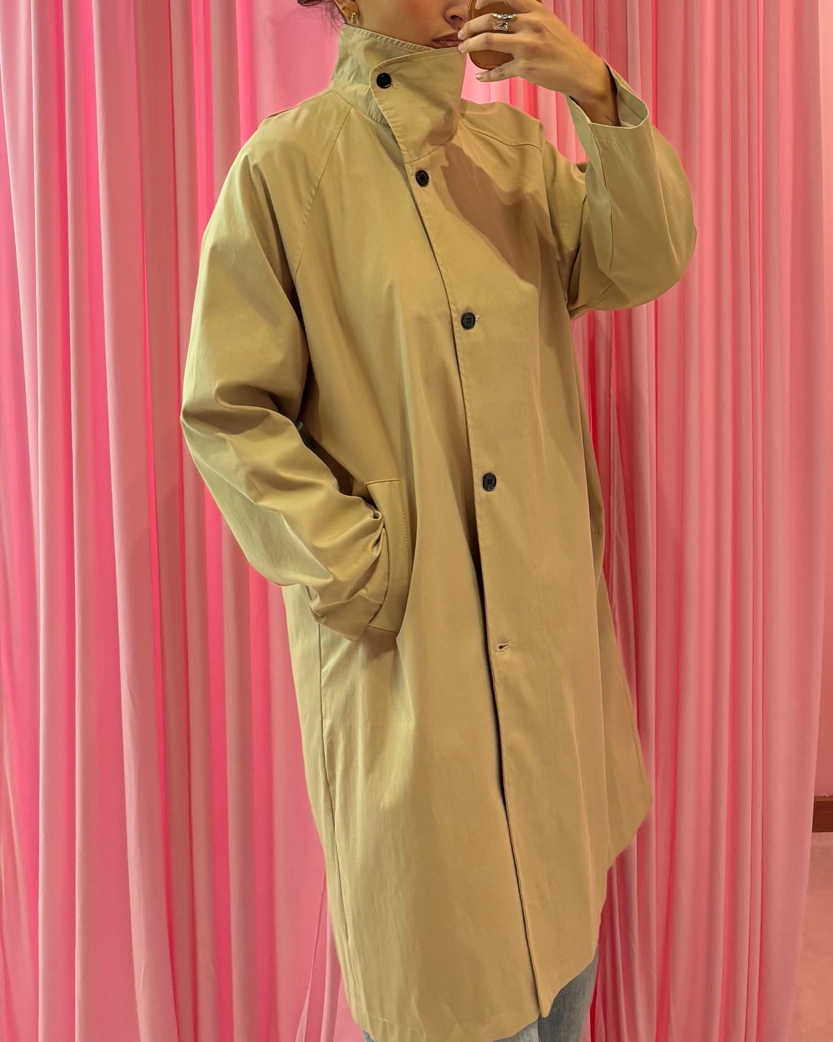 Trench long col montant