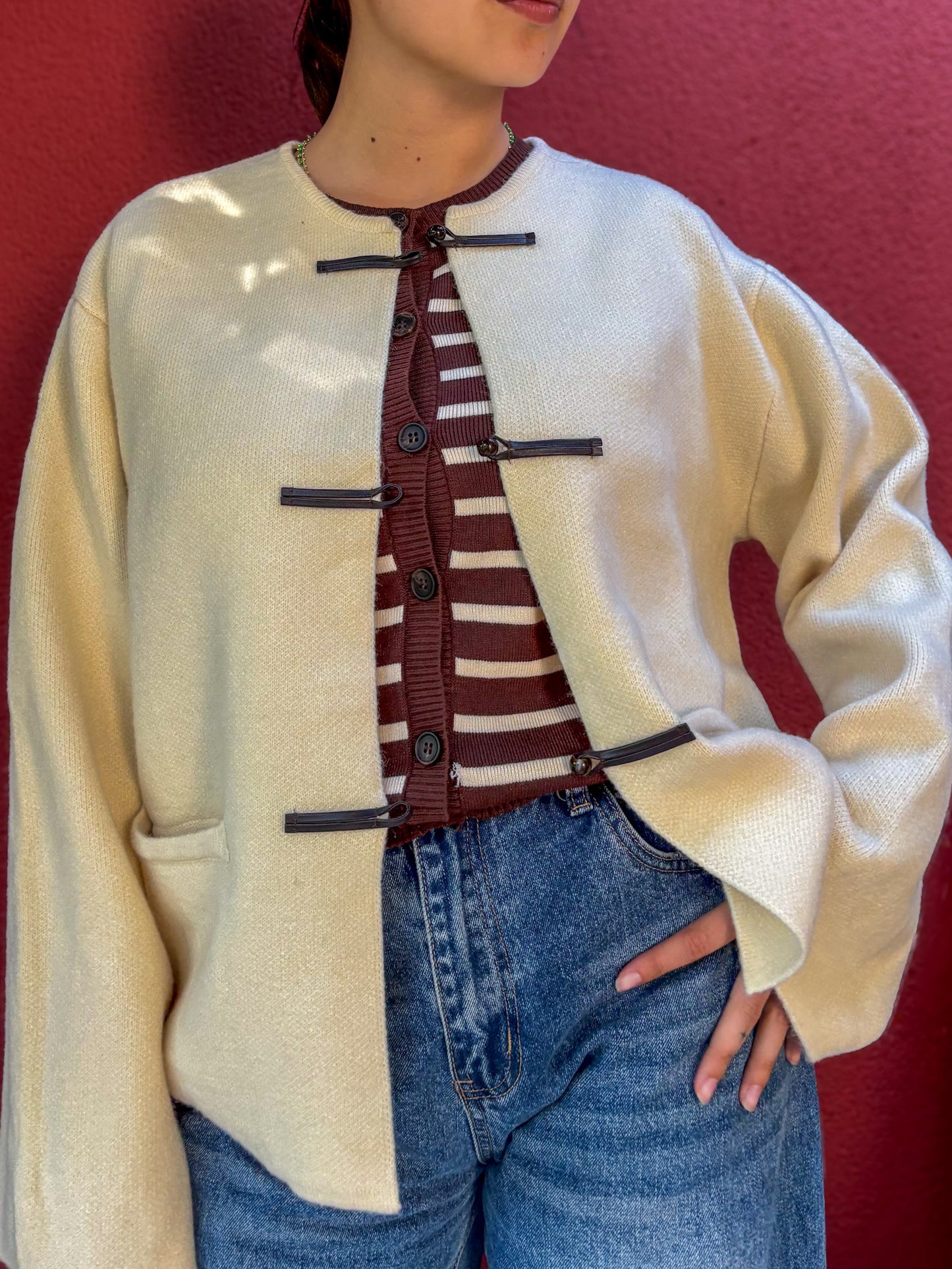 Cardigan veste esprit mandarin écru