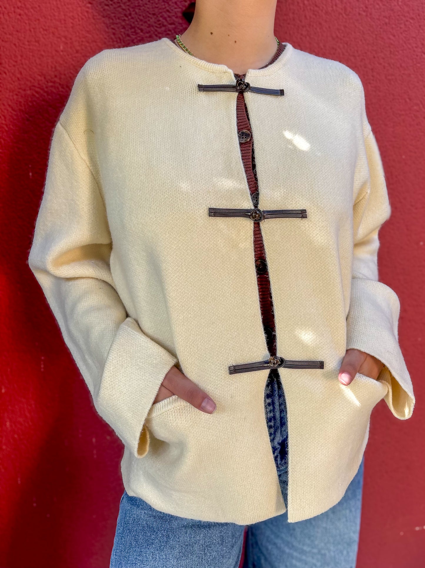 Cardigan veste esprit mandarin écru