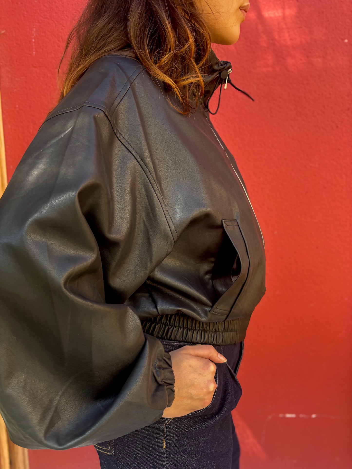 Veste courte similicuir col montant