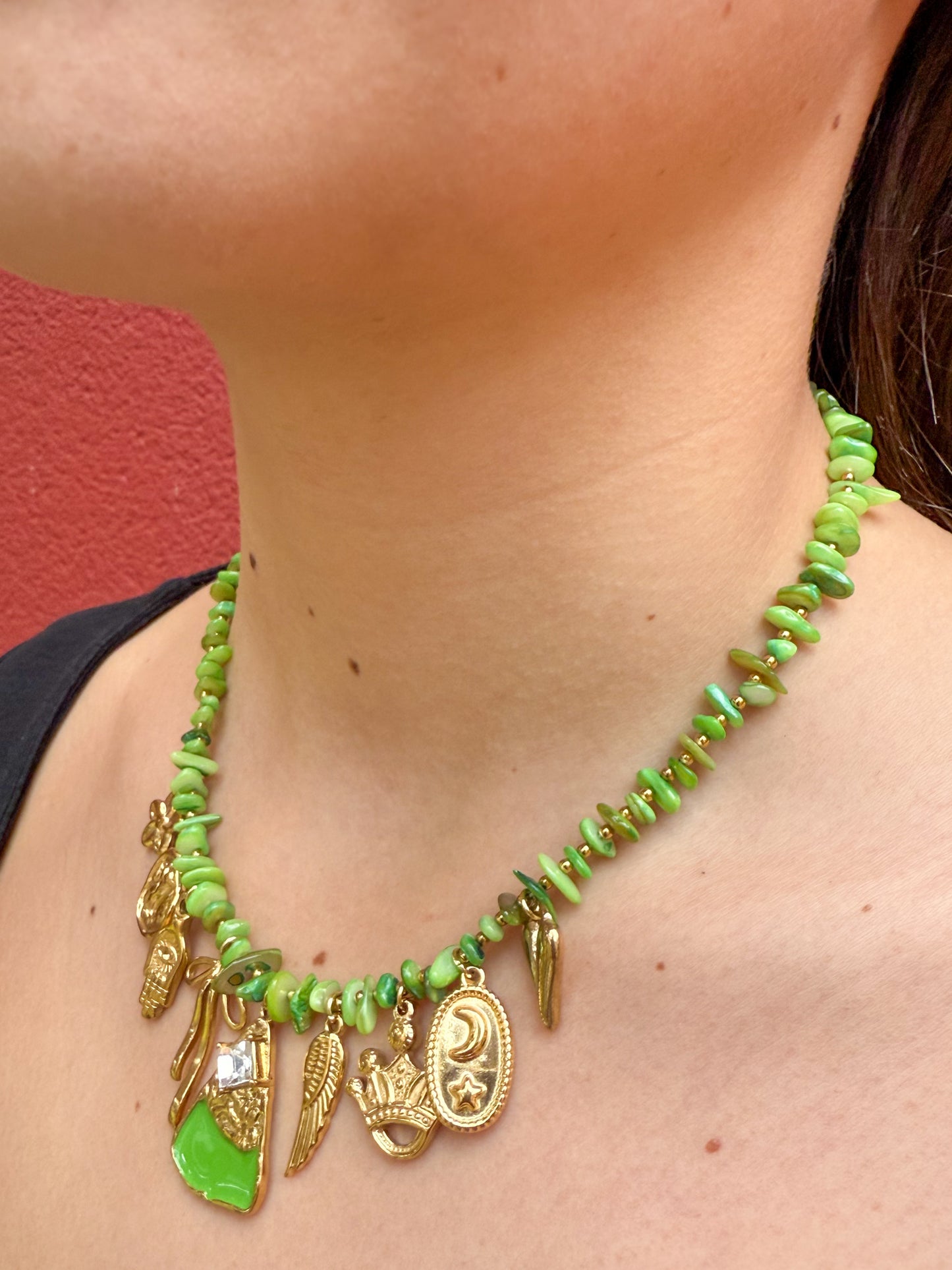 Collier breloques vert