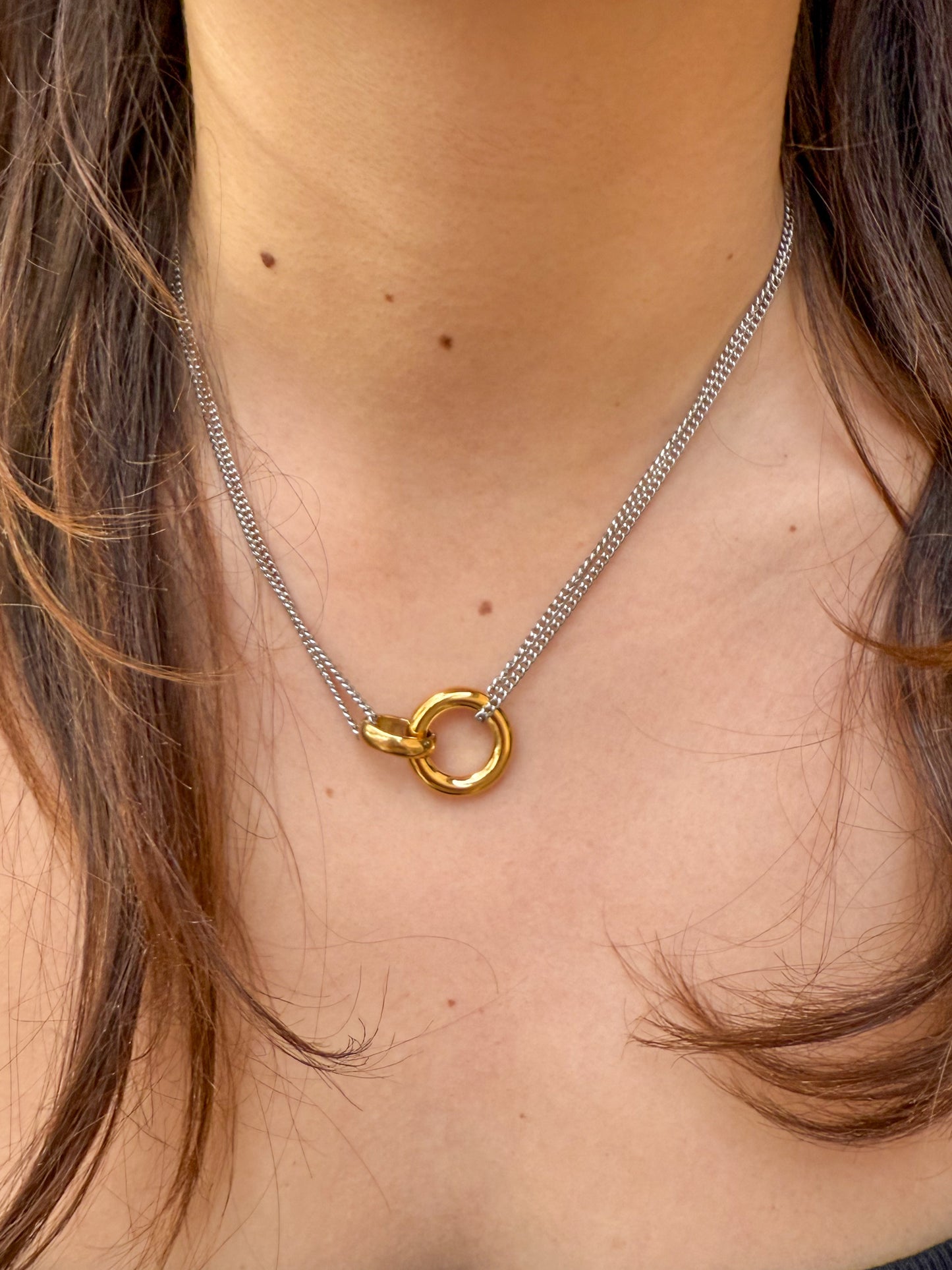 Collier anneaux or/argent