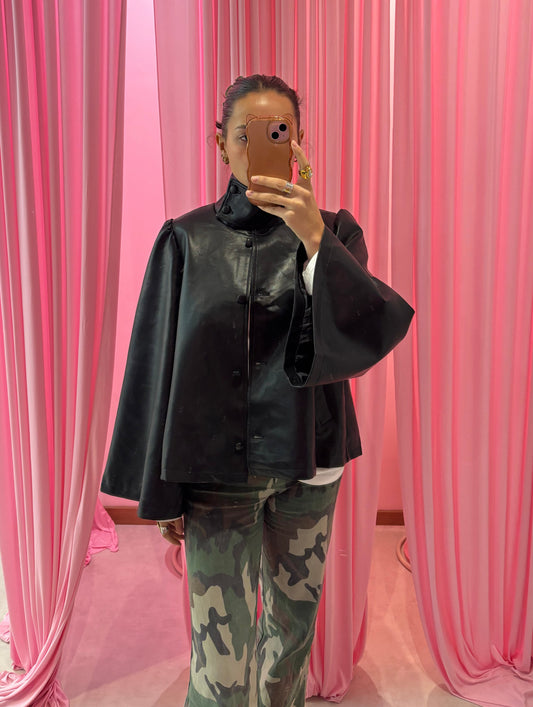 Veste en simili-cuir à coupe trapèze et col montant