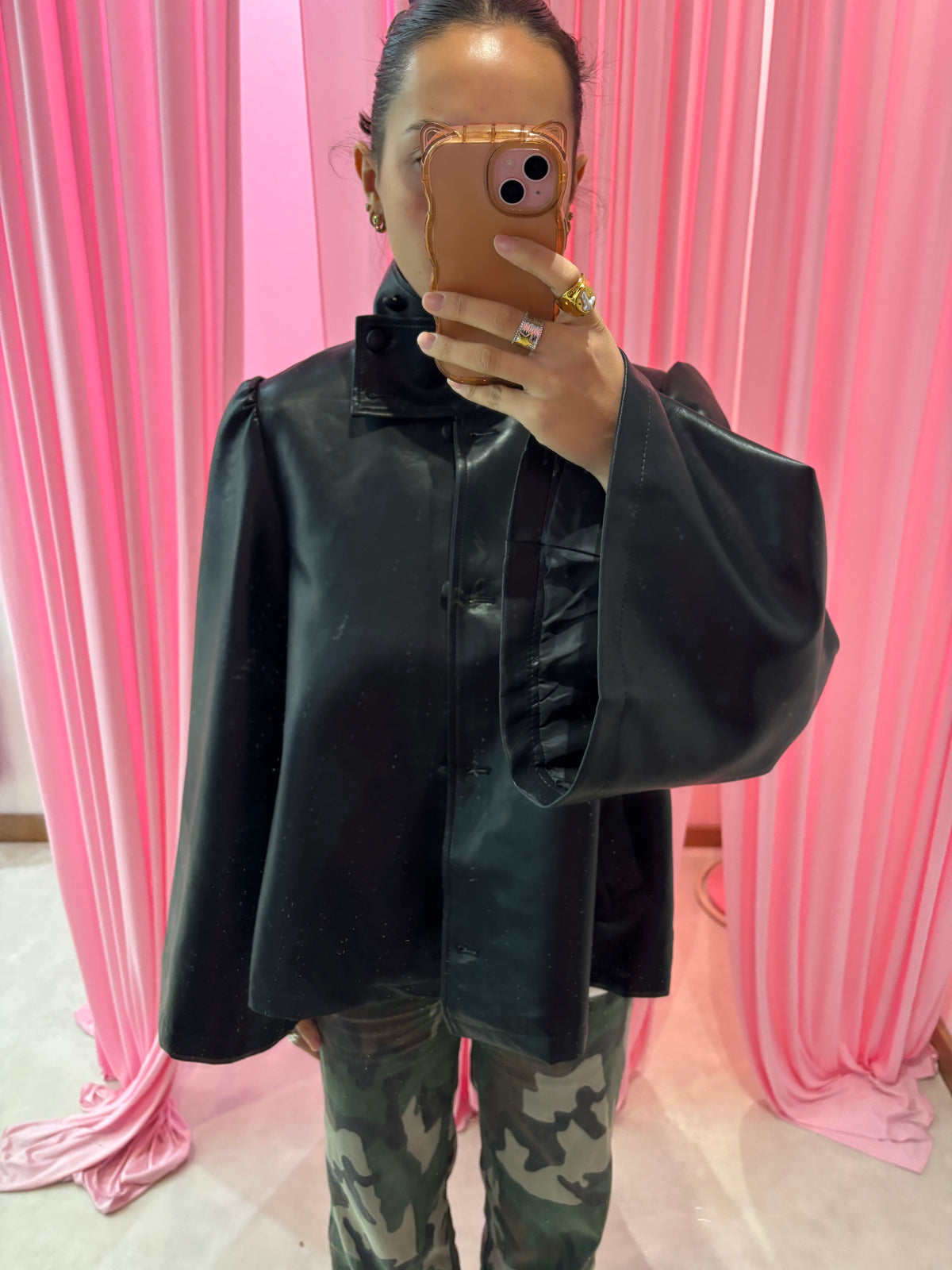 Veste en simili-cuir à coupe trapèze et col montant