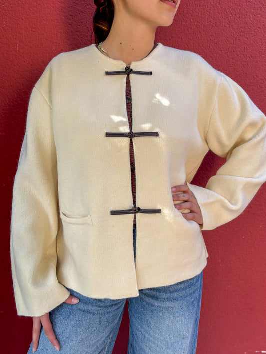 Cardigan veste esprit mandarin écru