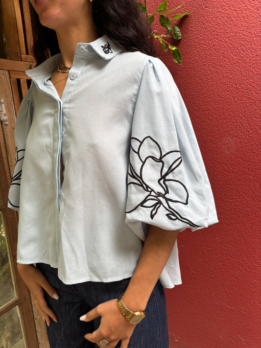 Blouse broderie bleu