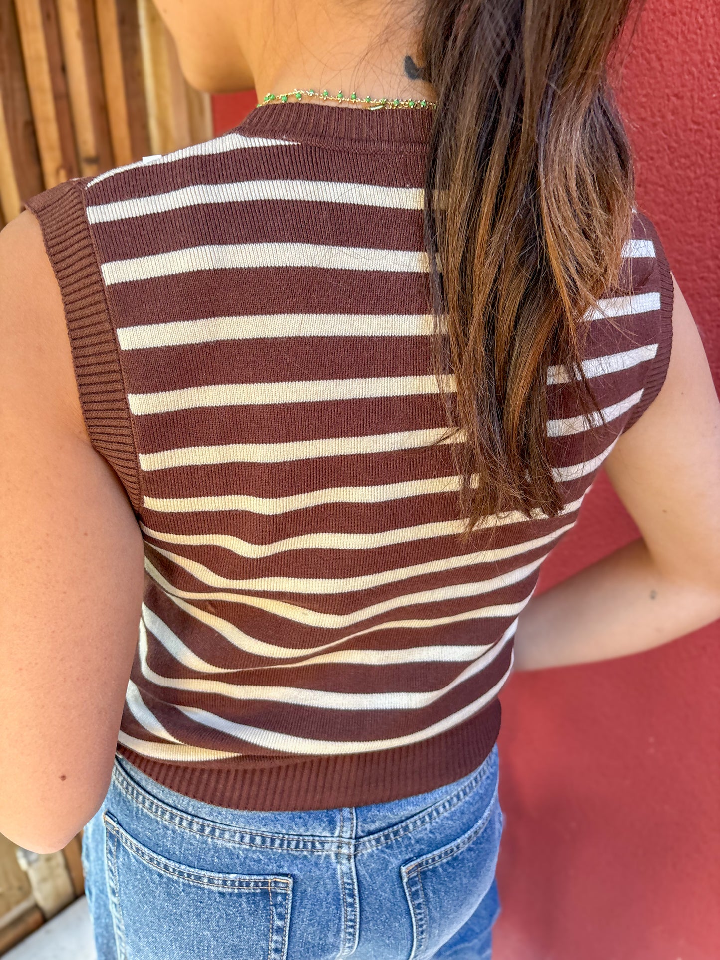 Gilet en maille rayé chocolat et crème
