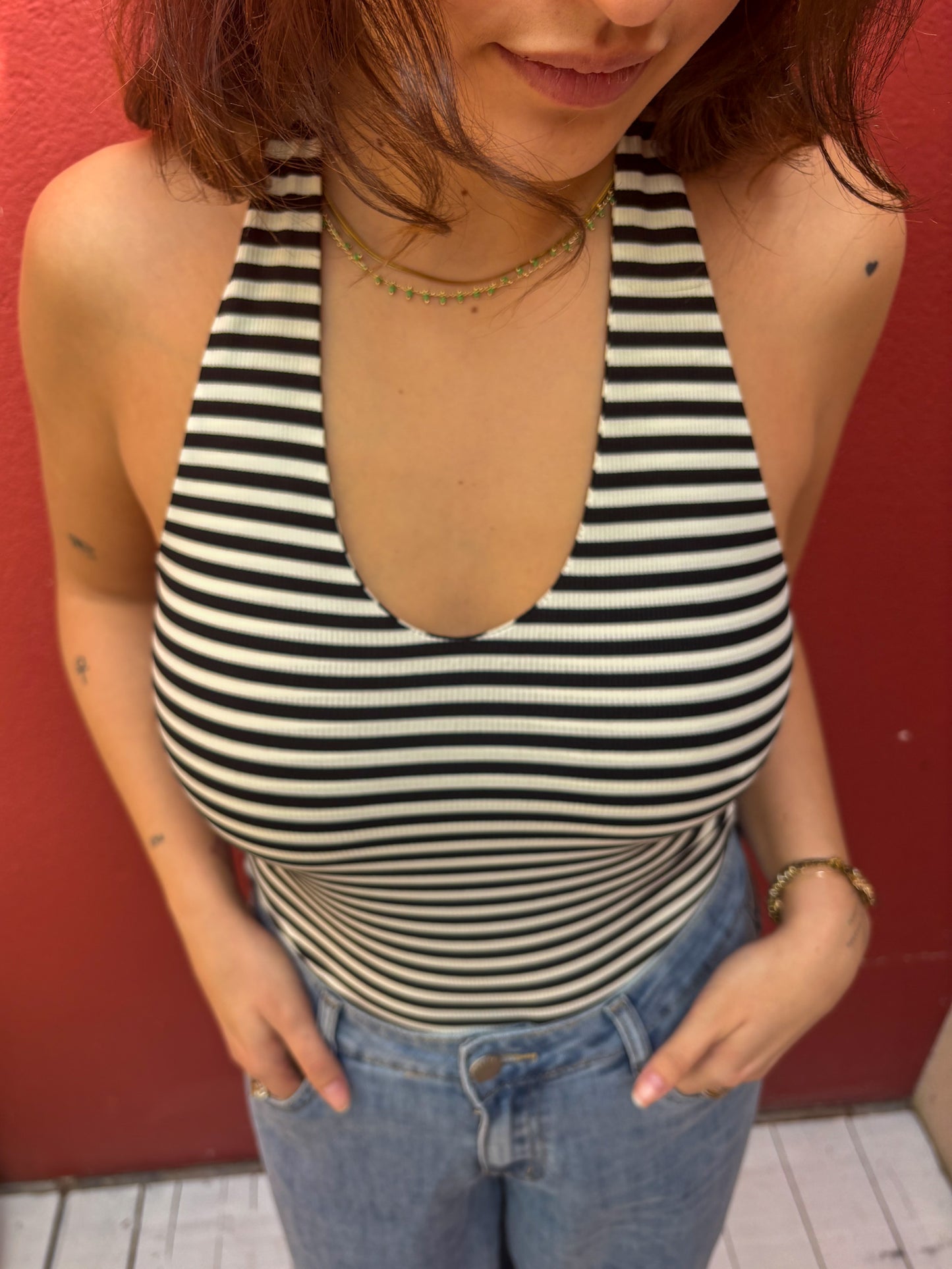 Body à rayures dos nu