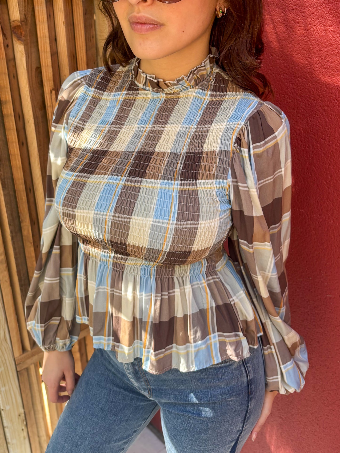 Blouse smocké à carreaux