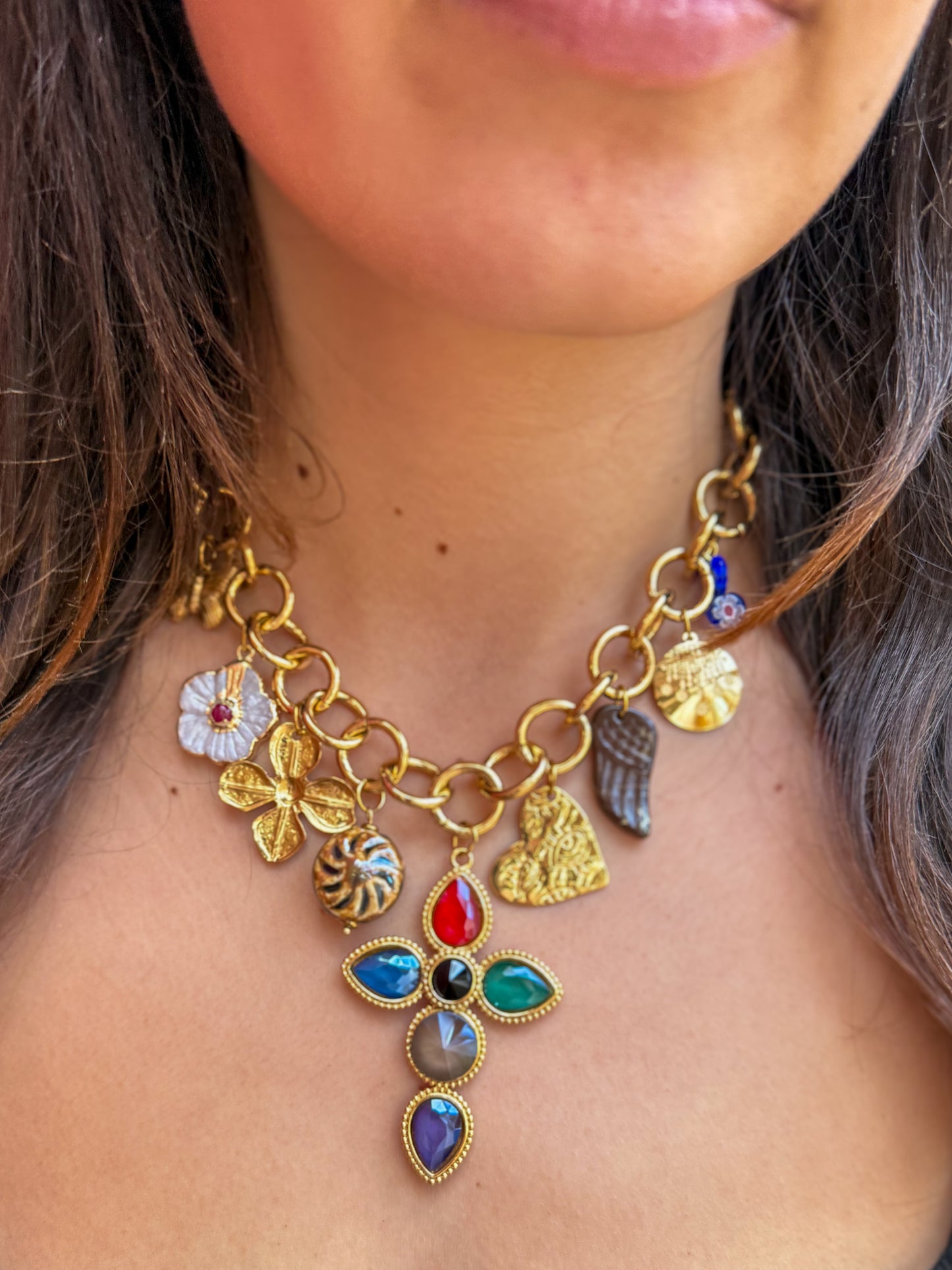 Collier breloques Croix